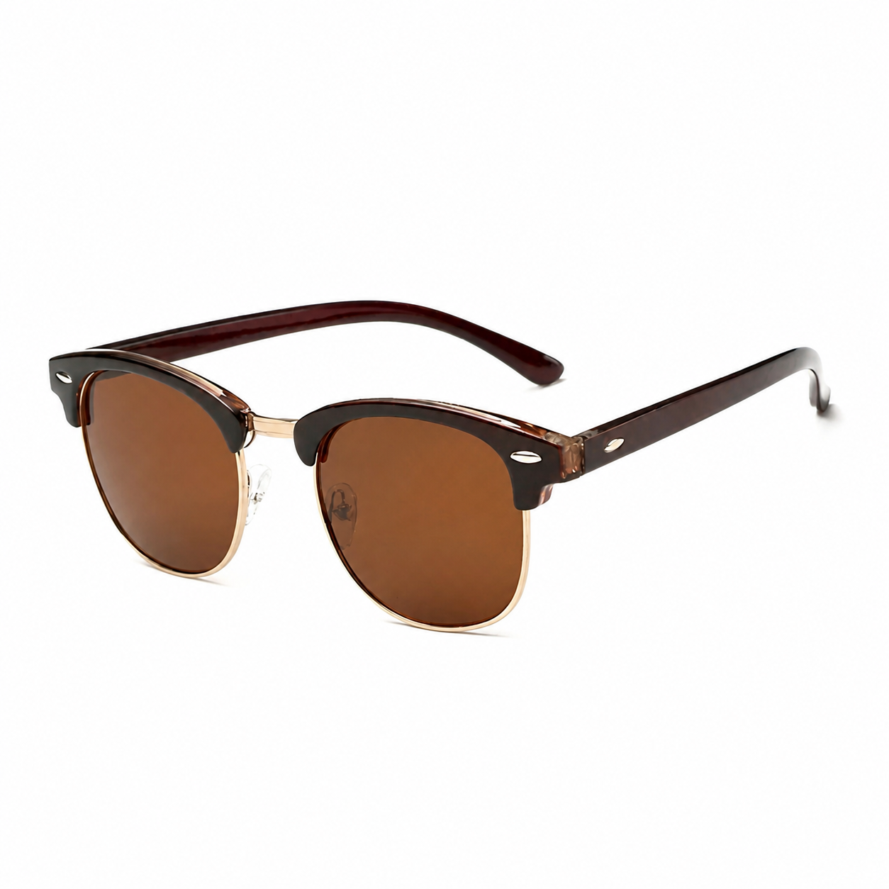 Legacy VIENNA amber frame brown polarized lens angled view on pure white