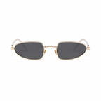 MARBELLA narrow oval sunglasses, gold frame and black lens, front view