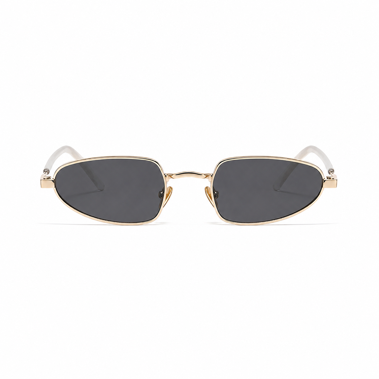MARBELLA narrow oval sunglasses, gold frame and black lens, front view