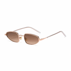 MARBELLA narrow oval sunglasses, rose gold frame and brown lens, diagonal view