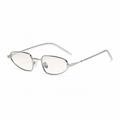 MARBELLA narrow oval sunglasses, silver frame and clear lens, diagonal view
