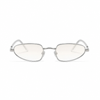 MARBELLA narrow oval sunglasses, silver frame and clear lens, front view