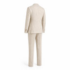 Men's beige linen-blend suit, ghost mannequin back three-quarter view