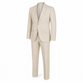 Men's beige linen-blend suit, ghost mannequin front three-quarter view