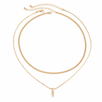 Men's layered gold curb and spike pendant necklace set
