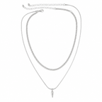 Men's layered silver curb and spike pendant necklace set, side view