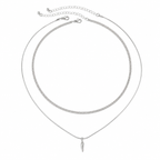 Men's layered silver curb and spike pendant necklace set, top view