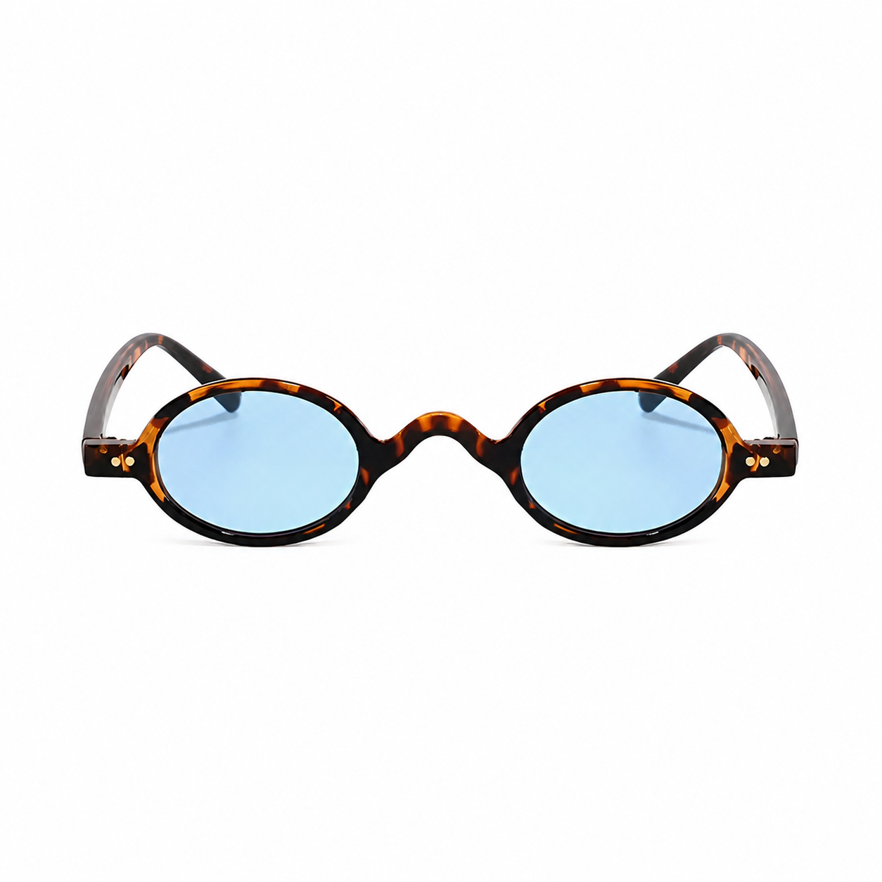 NAPLES Havana oval polarized sunglasses light blue lens front on pure white