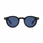 PALMA polarized round sunglasses, black frame with navy lens, front view on pure white