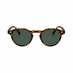 Legacy PORTO Havana frame green lens round sunglasses diagonal view