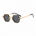 SEOUL polarized hexagonal sunglasses, black frame and gold lens, diagonal view