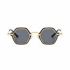 SEOUL polarized hexagonal sunglasses, black frame and gold lens, front view