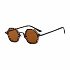 SEOUL polarized hexagonal sunglasses, leopard frame and brown lens, diagonal view