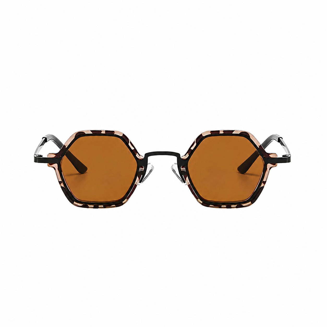 SEOUL polarized hexagonal sunglasses, leopard frame and brown lens, front view