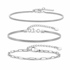 Three silver stainless steel bracelets with lobster clasps and extension chains