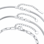 Three silver stainless steel bracelet chain textures