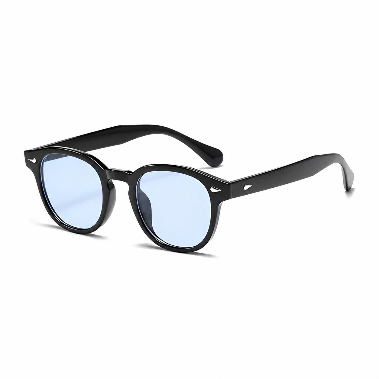 TULUM black frame light blue lens sunglasses three-quarter view