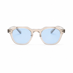 VALENCIA champagne frame blue lens sunglasses front view